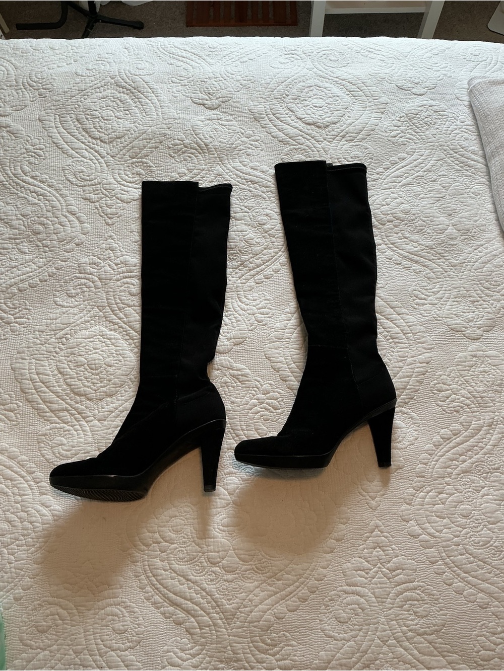 Stuart Weitzman Black Knee-High Suede Heeled Boots. Like new.